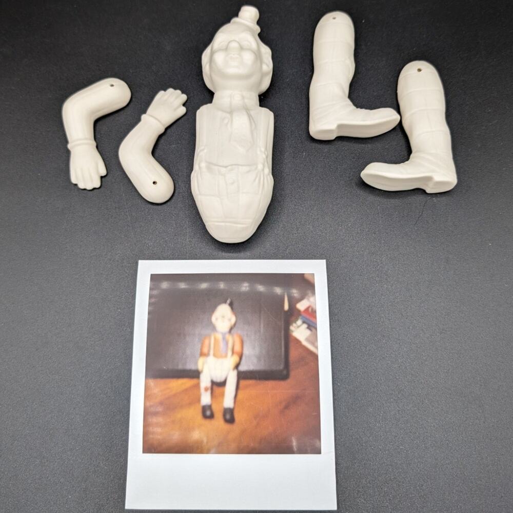 VTG Porcelain DIY Clown doll kit blank parts with photo Cricket Mold Co. Creepy